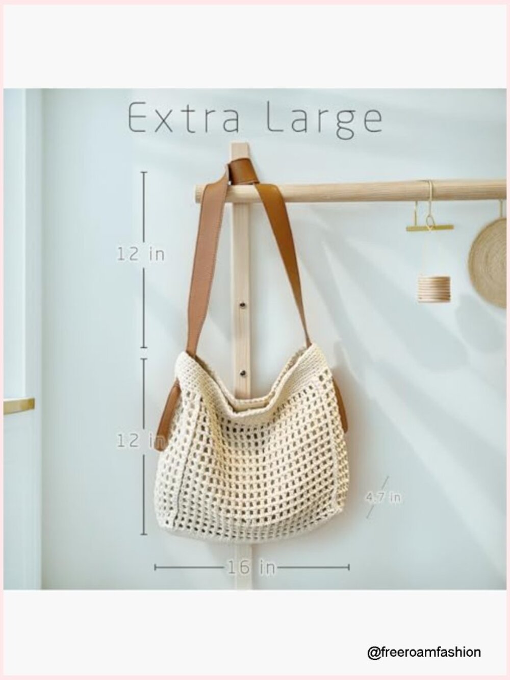 Crochet Beach Tote, Woven Boho Shoulder Bag for Travel - Picture 4 of 7